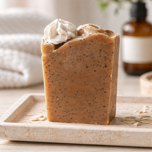 Handmade Brazilian coffee exfoliating cold process scrub soap bar with coffee grounds, shea butter and coconut oil by Natural Misfit Soap Studio