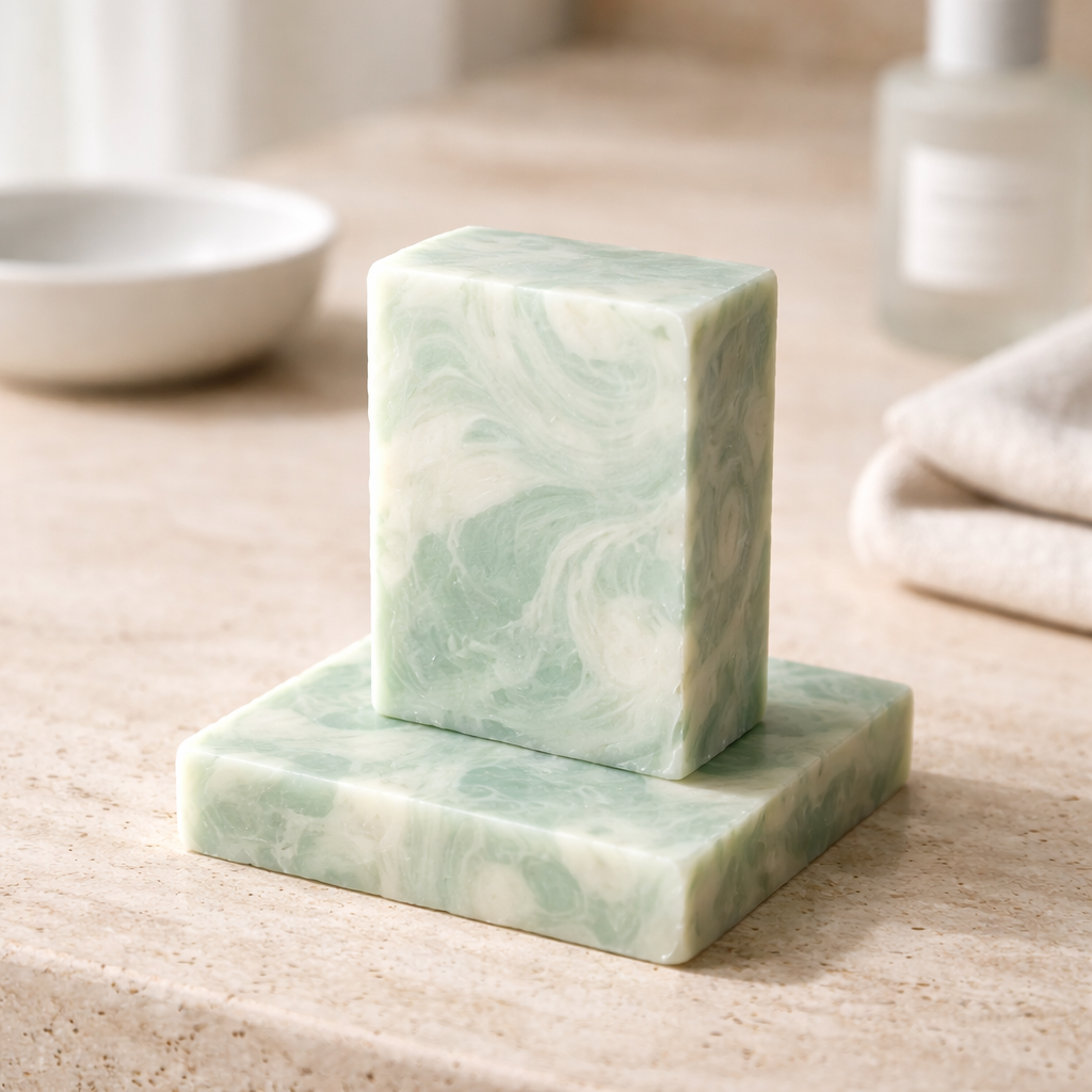 Handmade cucumber mint cold process soap bar with green clay, kaolin clay and avocado oil by Natural Misfit Soap Studio"